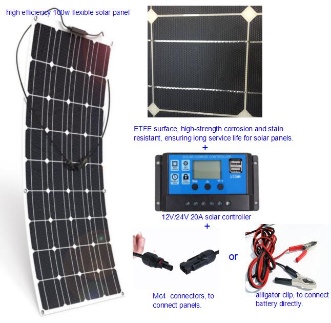 150Wp 12 volts painel solar flexível de 200 watts com cabo do conector MC4 de 90cm